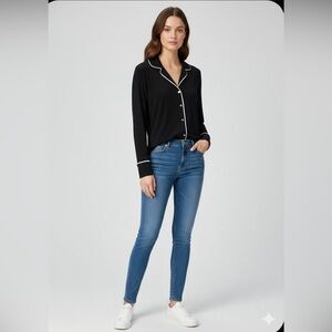 Anne Klein Black Blouse with White Trim